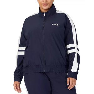 FILA Plus Size 1X Jovia Zip-Front Logo Track Jacket Navy Blue MSRP $70